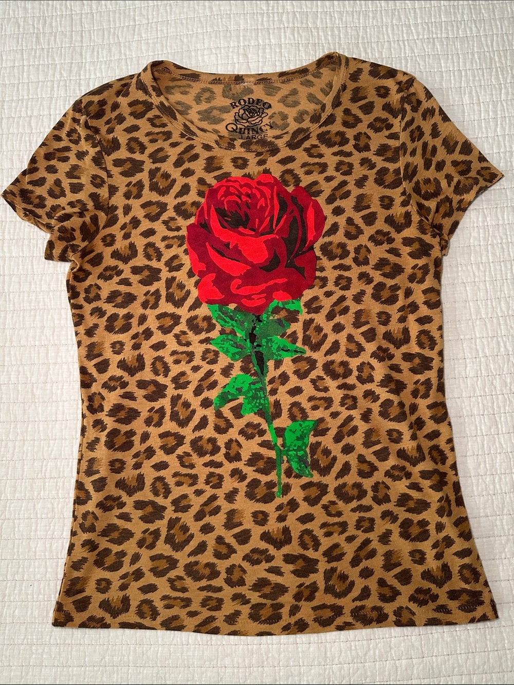 Rodeo Quincy, Leopard Rose Graphic Tee - Brown/Red